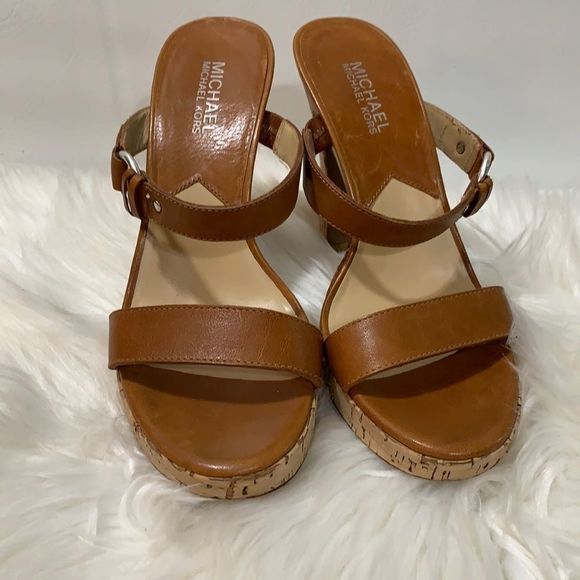 Michael Kors Leather “ Cork” Heeled Sandal Size 7M - Picture 1 of 4